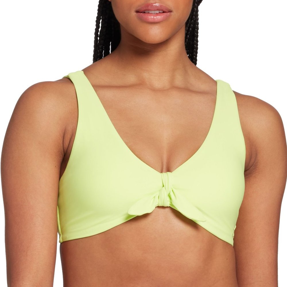 SOILED CALIA Women's Tie Front Bikini Top Swimsuit Size S Green Palms $45 O304